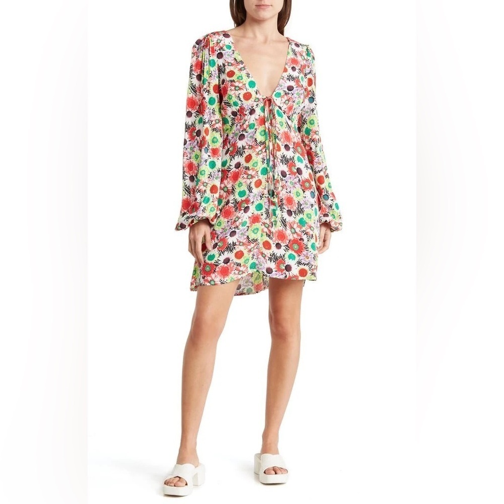 AFRM Caprice Floral Long Sleeve Minidress in Summer Daisy Bouquet
